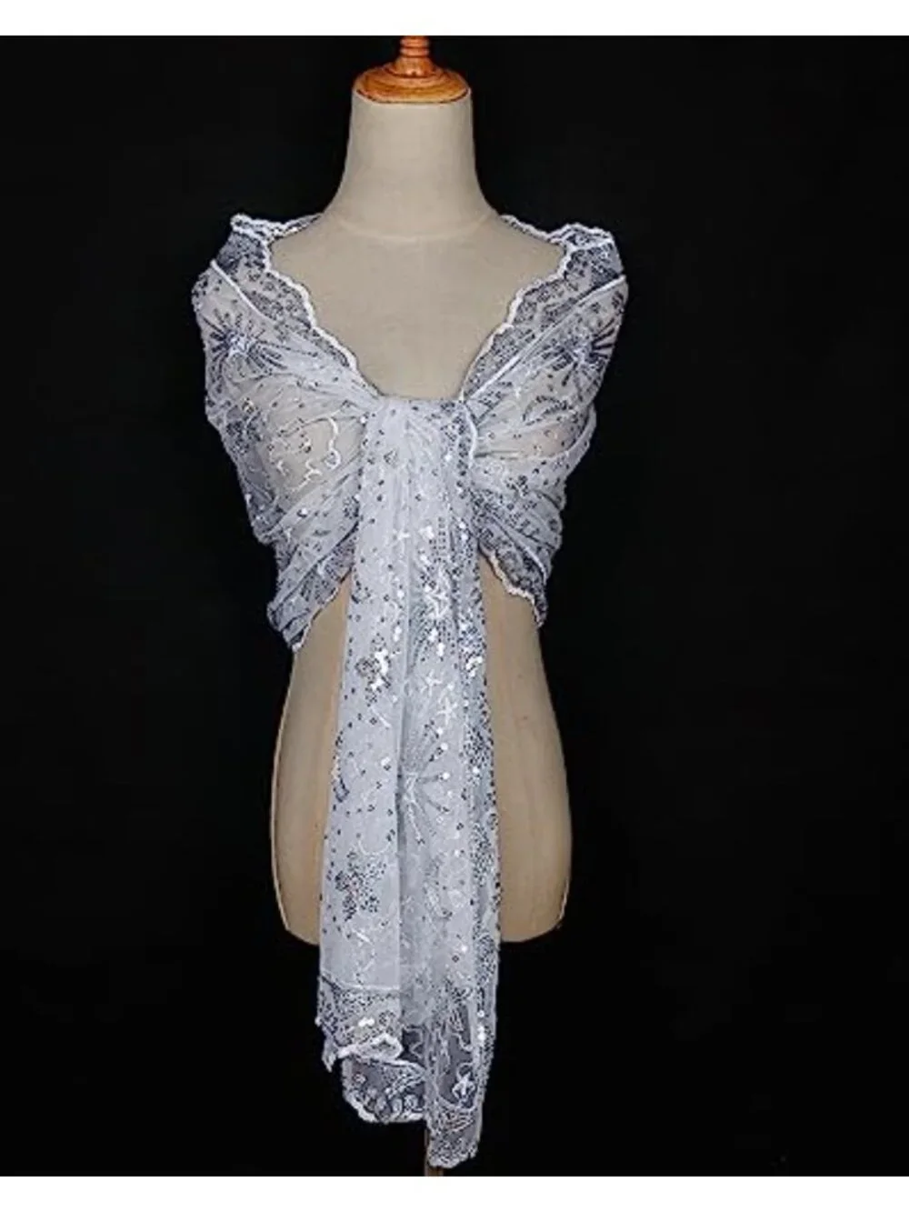 1920s Sequin Fringed Shawl Wrap Lace Evening Scarf
